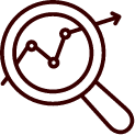 Magnifying glass with upward trend